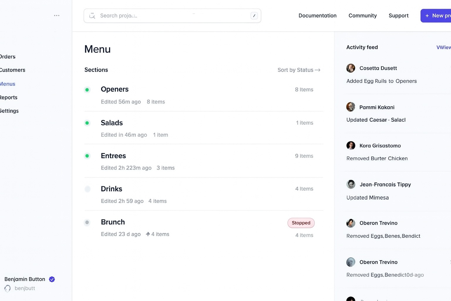 Screenshot van Nomly menu configurator